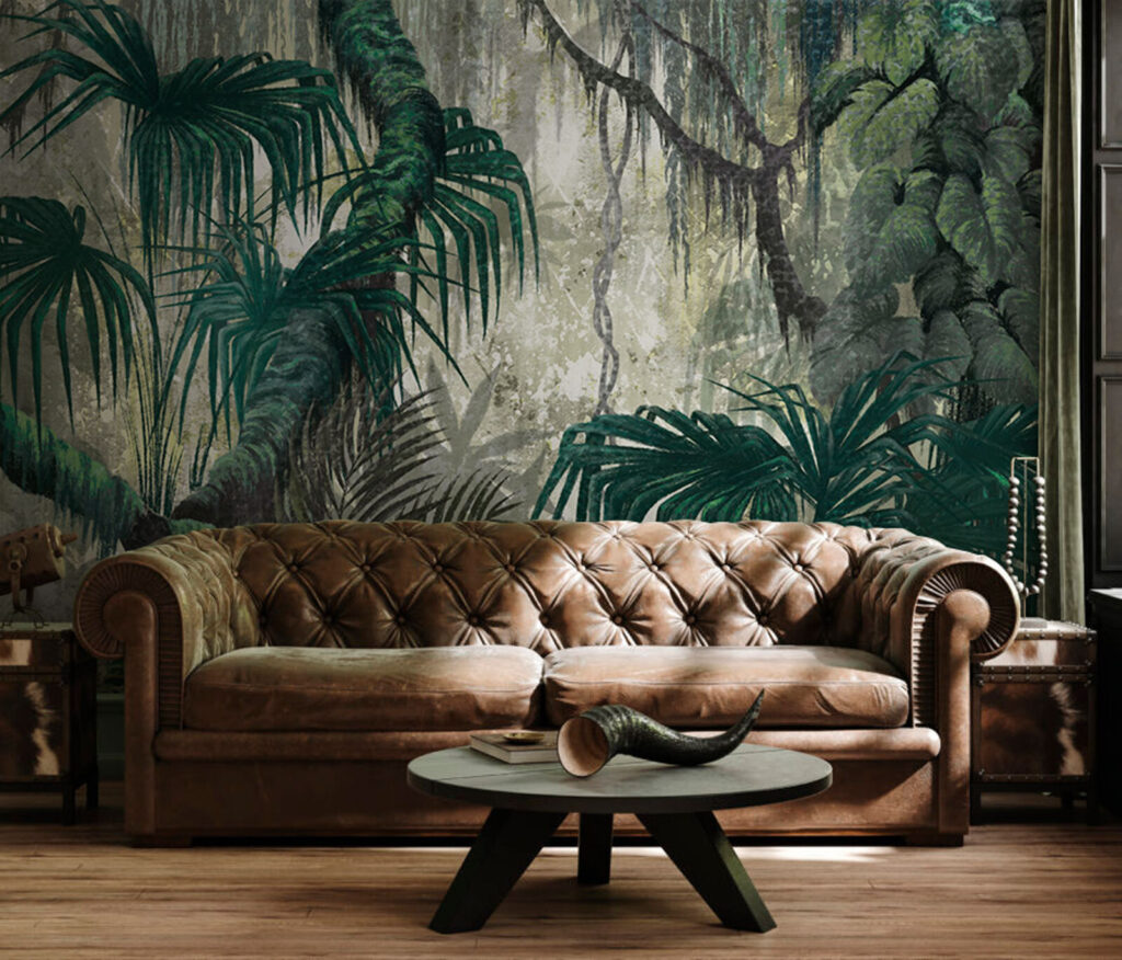Palmen op verweerde verf — interieur 1