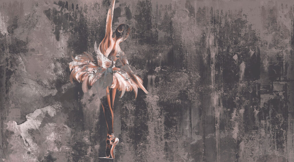 Ballerina in verweerde verflagen — volledig ontwerp