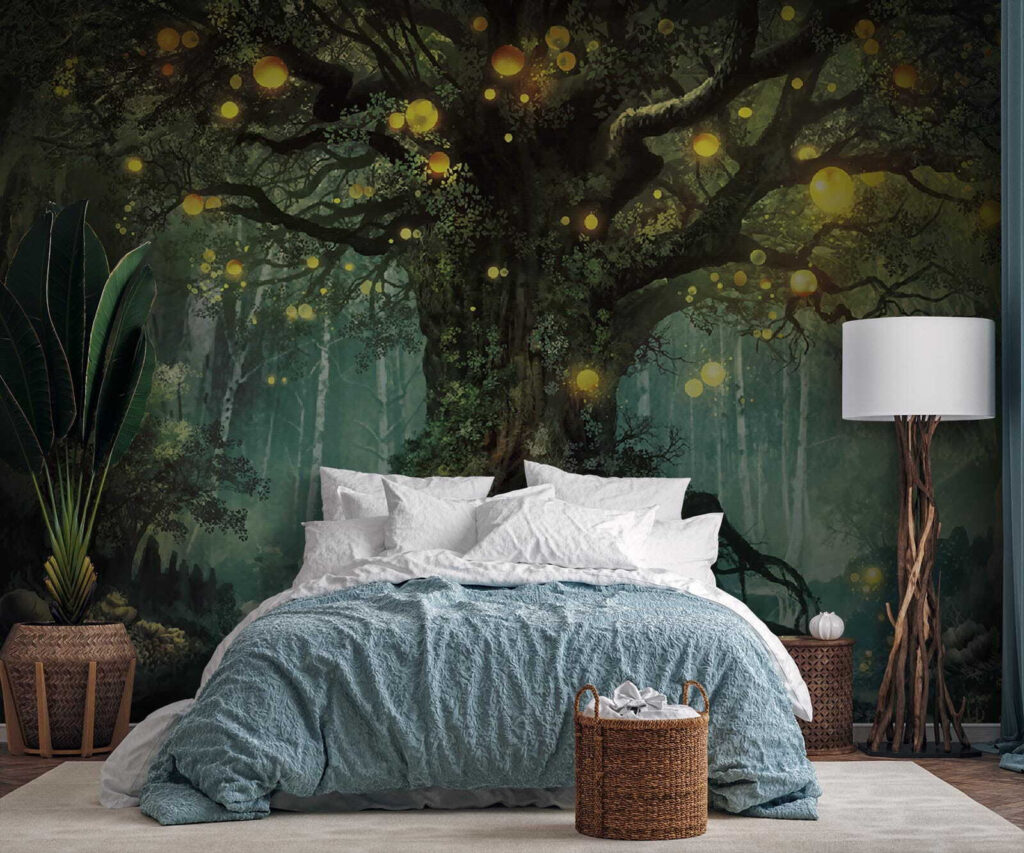 Schilderij van een boom met lichtjes erop — interieur 1