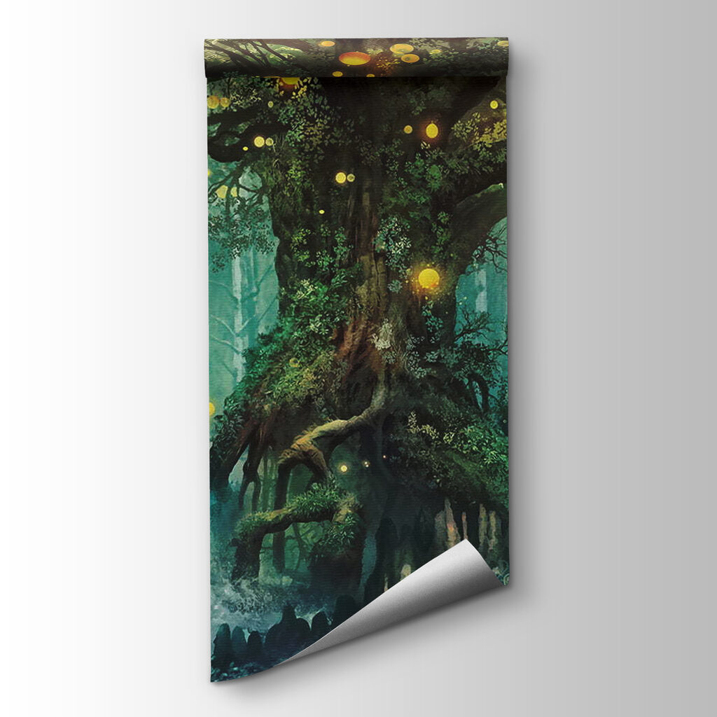 Schilderij van een boom met lichtjes erop — productweergave