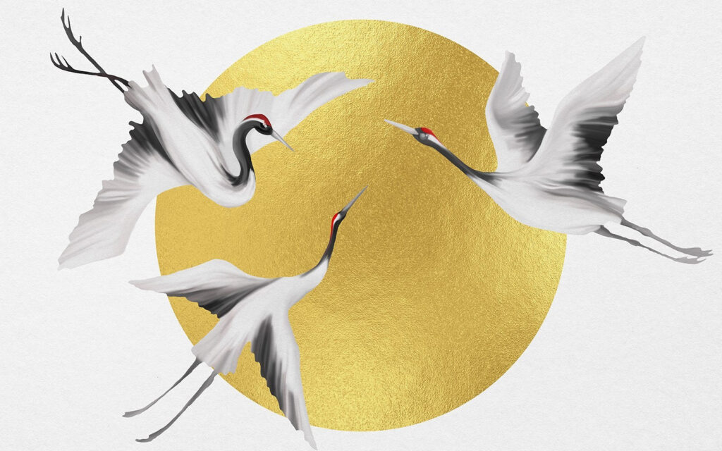Kraanvogels voor een goudcirkel — volledig ontwerp