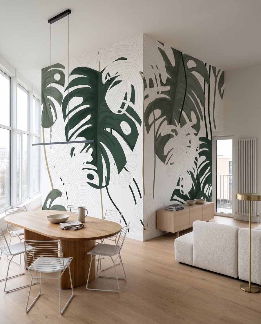 Groene bladnerven op wit in een interieur