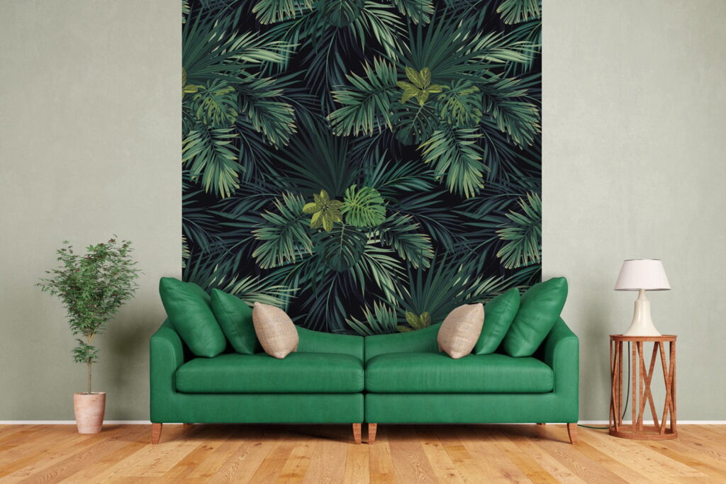 Palmbladeren op donker nachtblauw — interieur 2