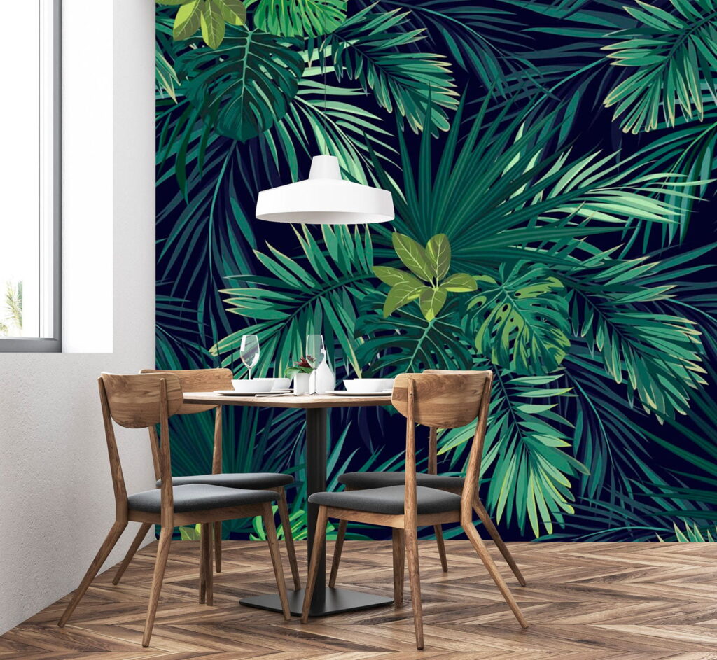 Palmbladeren op donker nachtblauw — interieur 1