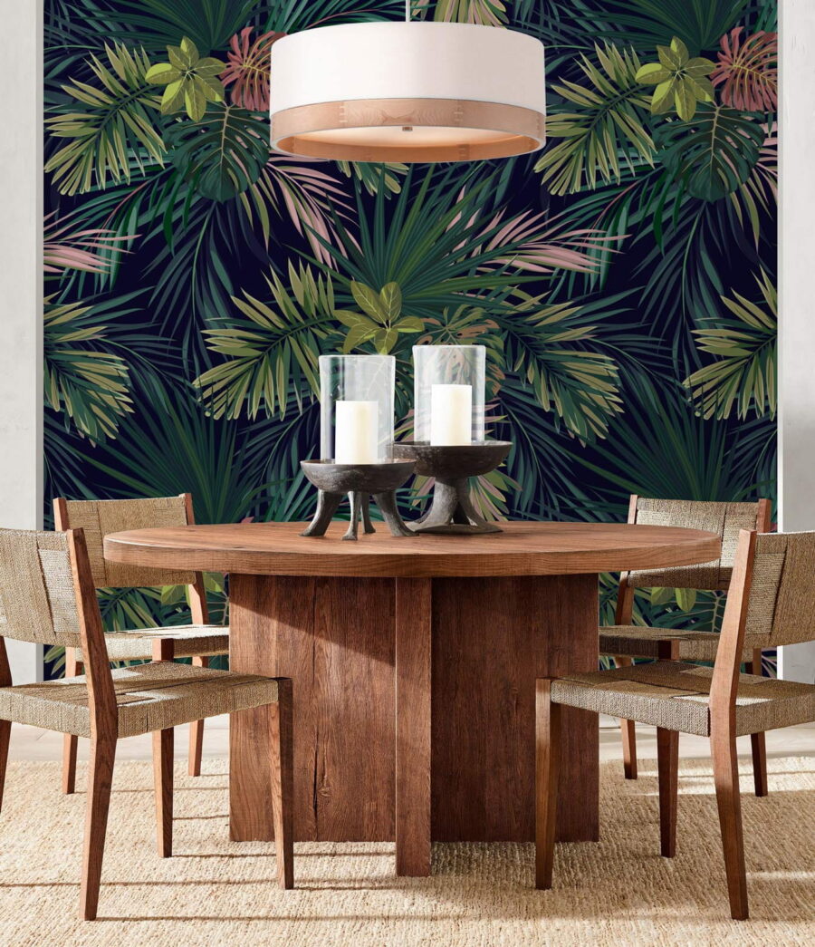 Palmbladeren op donker nachtblauw — interieur 3
