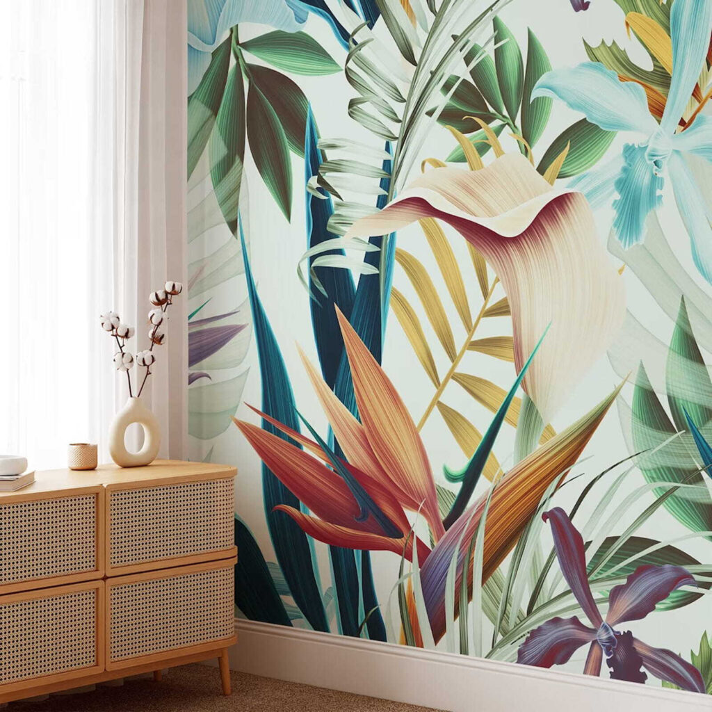Paradijsbloemen tussen lichtblauwe bladeren — interieur 2