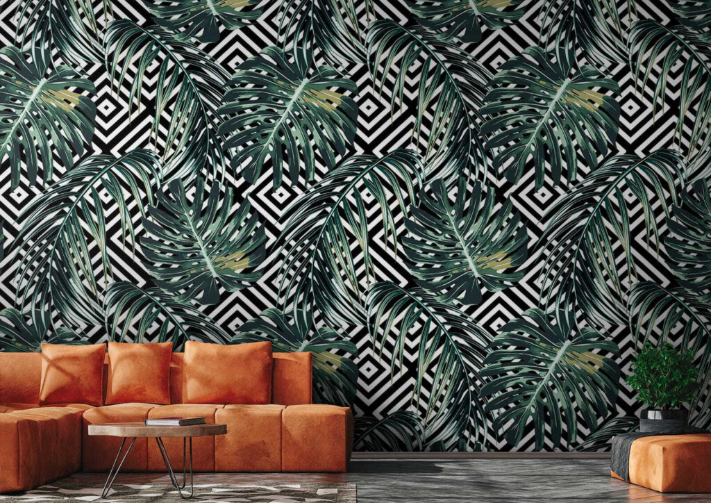 Tropenbladeren voor geometrisch ruitwerk — interieur 3