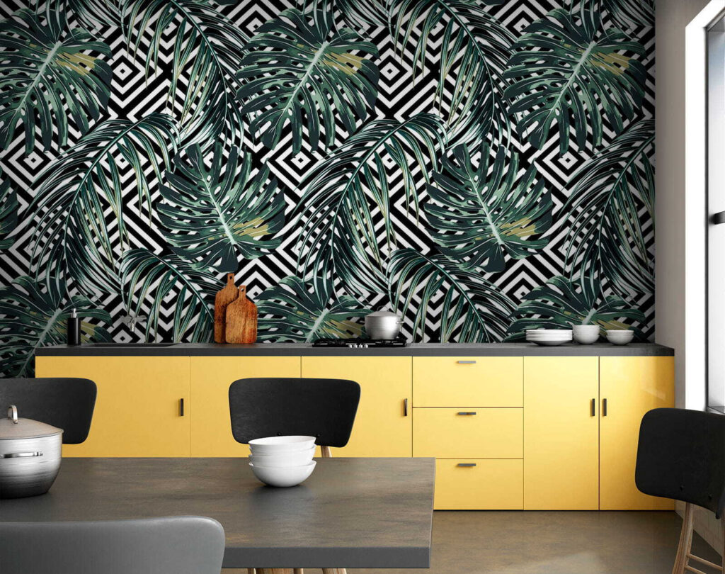 Tropenbladeren voor geometrisch ruitwerk — interieur 1