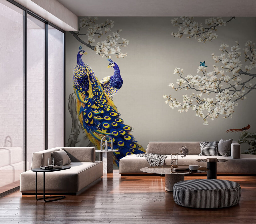 Pauwen onder witte lentebloesem — interieur 2