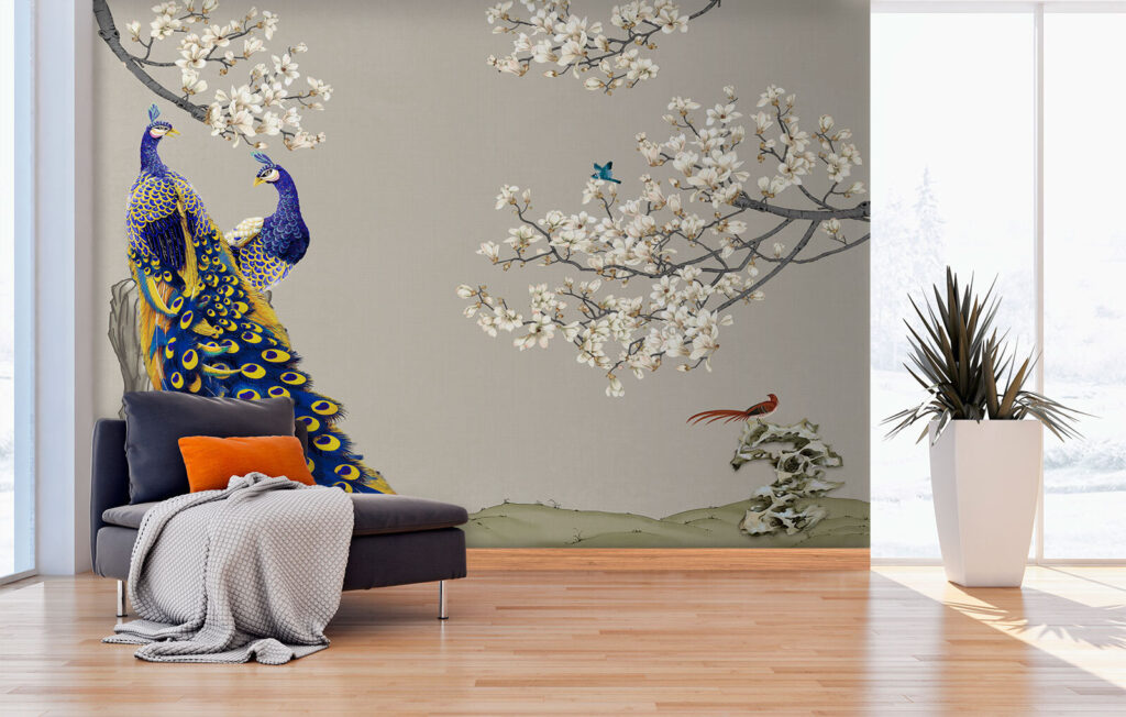 Pauwen onder witte lentebloesem — interieur 3