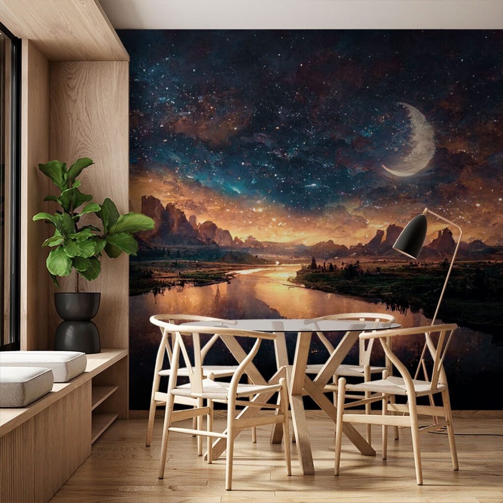 Rivier met een maan aan de hemel in een interieur