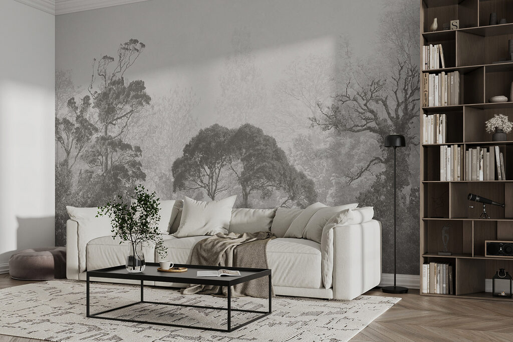 Verre bomen in grijstinten — interieur 4