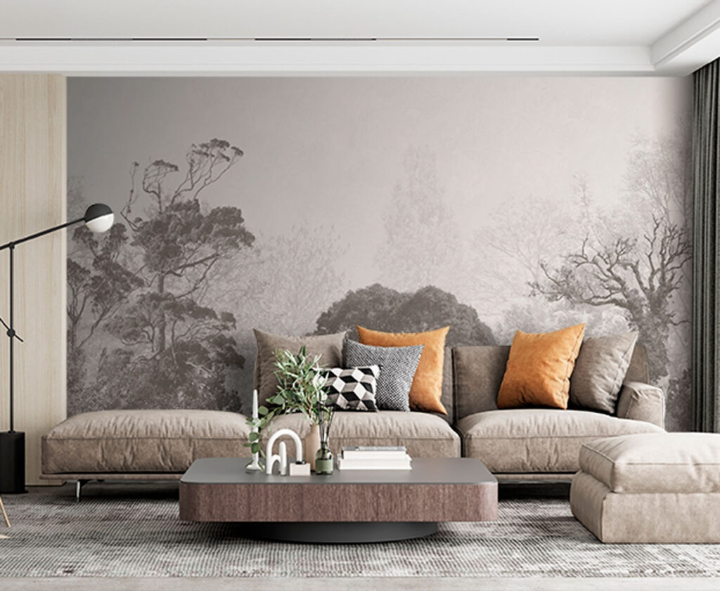 Verre bomen in grijstinten — interieur 2