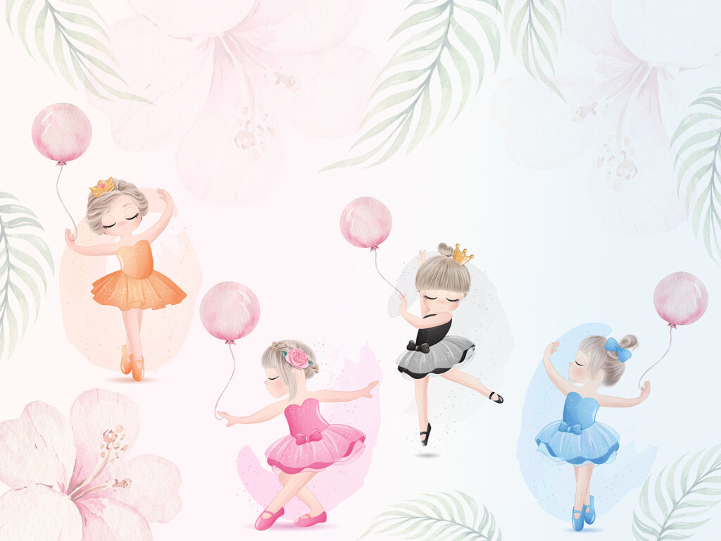 Ballerina's met roze ballonnen — volledig ontwerp