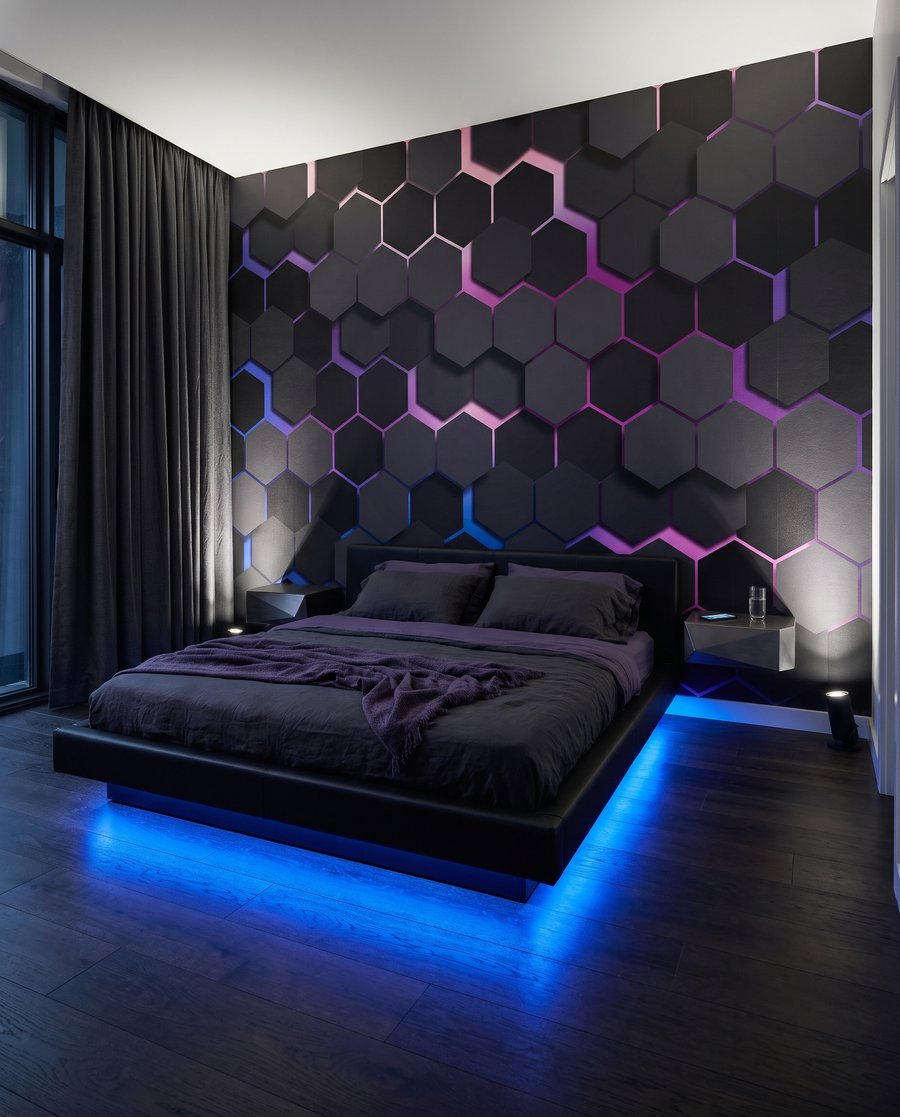 Donkere zeshoeken met kleurlicht — interieur 1