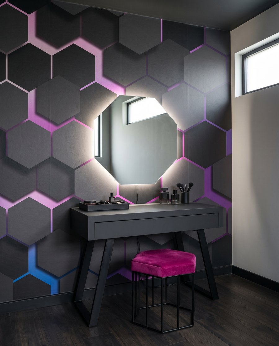 Donkere zeshoeken met kleurlicht — interieur 2