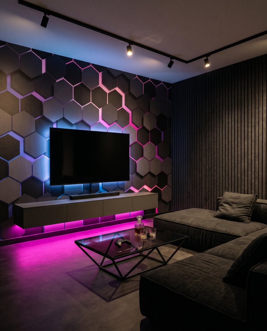 Donkere zeshoeken met kleurlicht — interieur 3