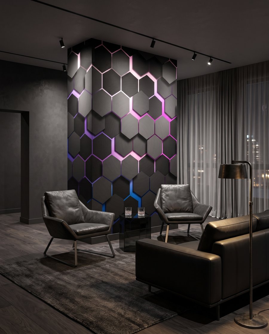 Donkere zeshoeken met kleurlicht — interieur 4