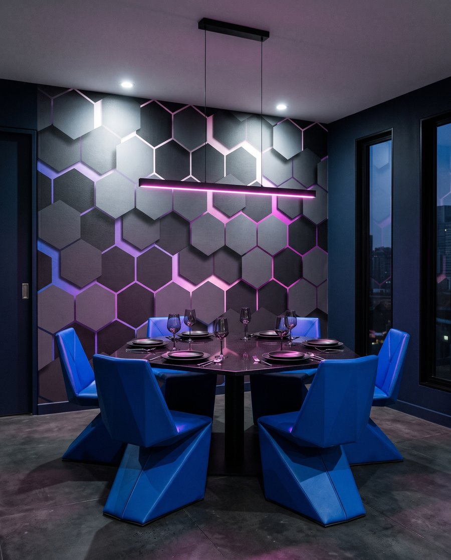 Donkere zeshoeken met kleurlicht — interieur 7