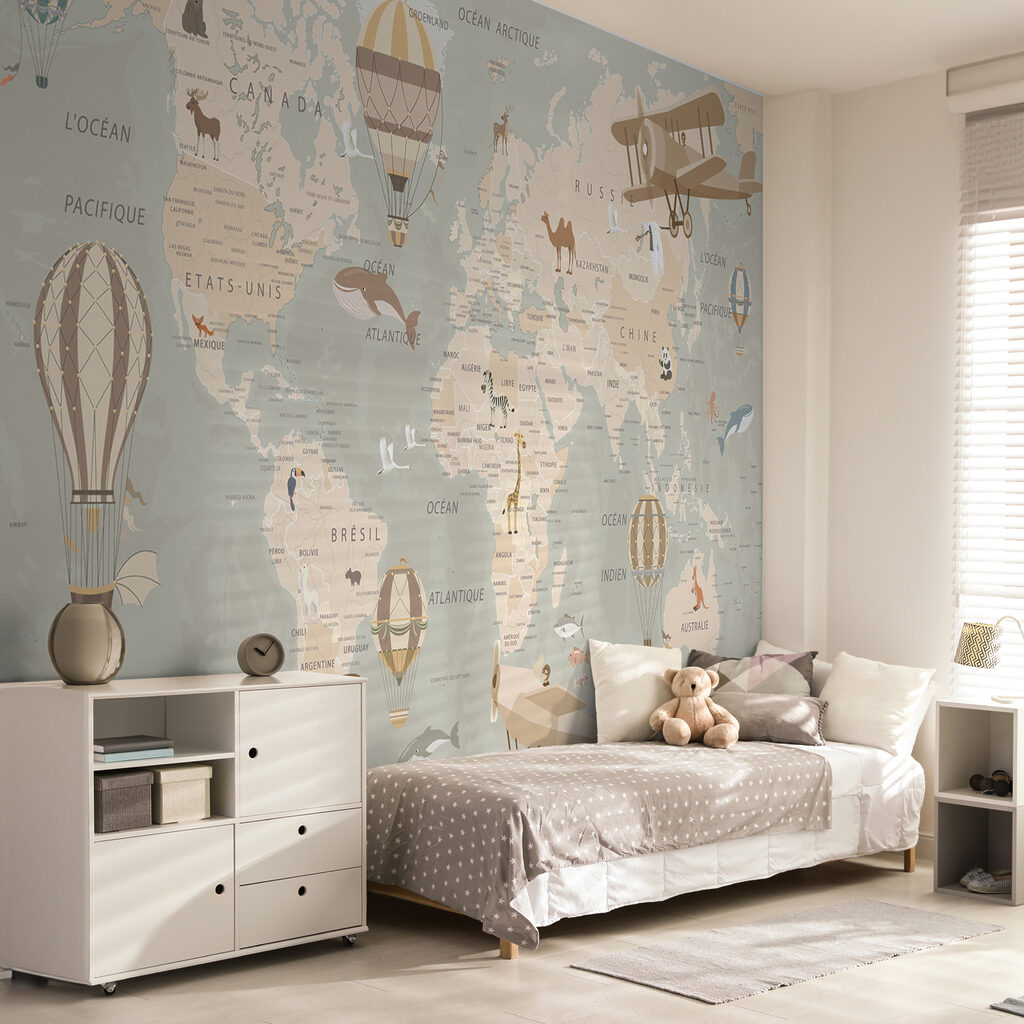 Wereldkaart met oude ballonreizen — interieur 3