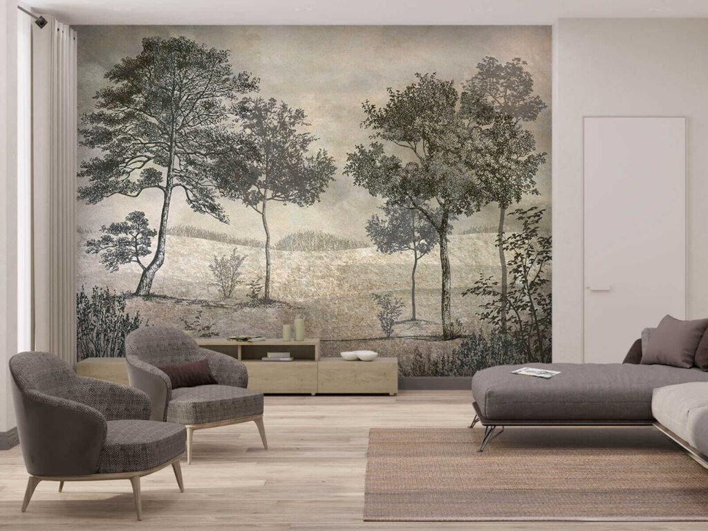 Tekening van bomen in een veld — interieur 2