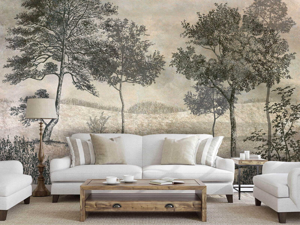 Tekening van bomen in een veld — interieur 1