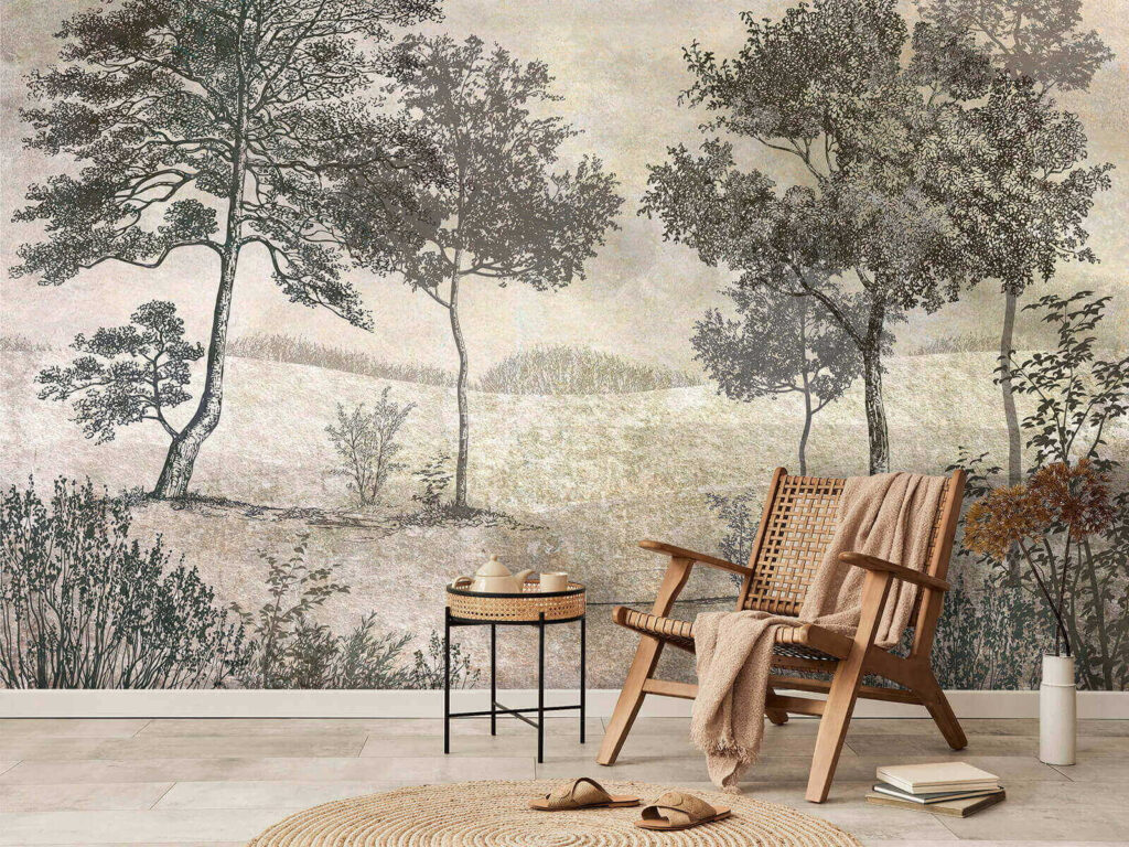 Tekening van bomen in een veld — interieur 3