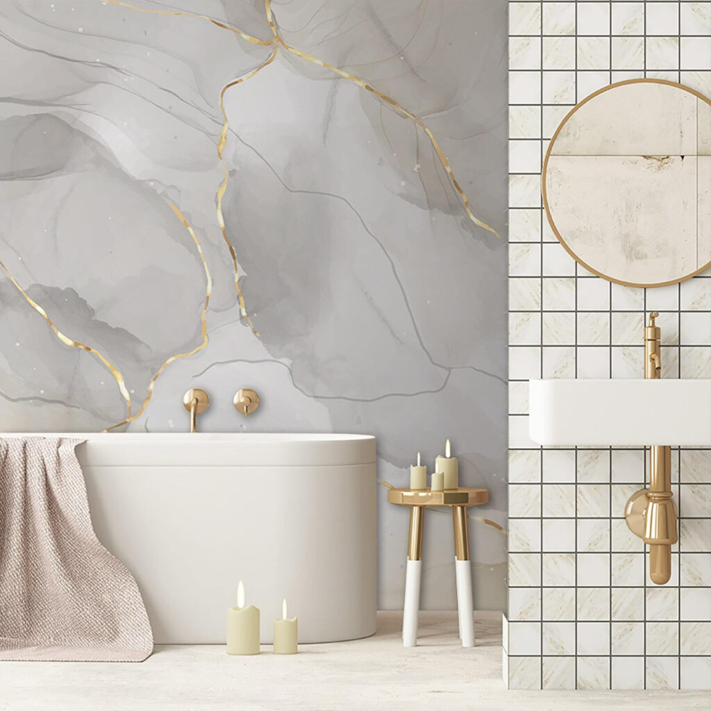 Elegant marmer met amberkleurige accenten in een interieur