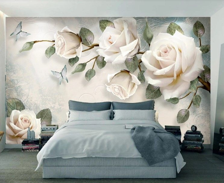 Roomwitte rozen met vlinders — interieur 1