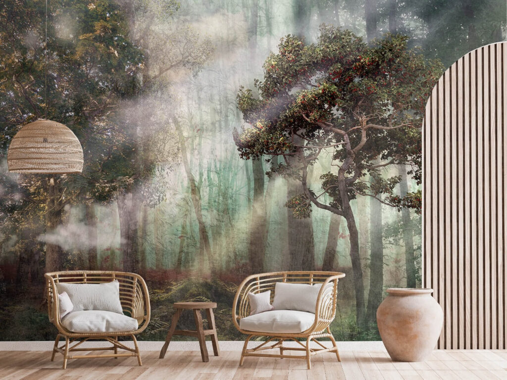 Lichtstralen in verweerd bos — interieur 1