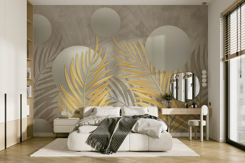 Ontwerp met tropische bladeren en zachte bolletjes — interieur 4