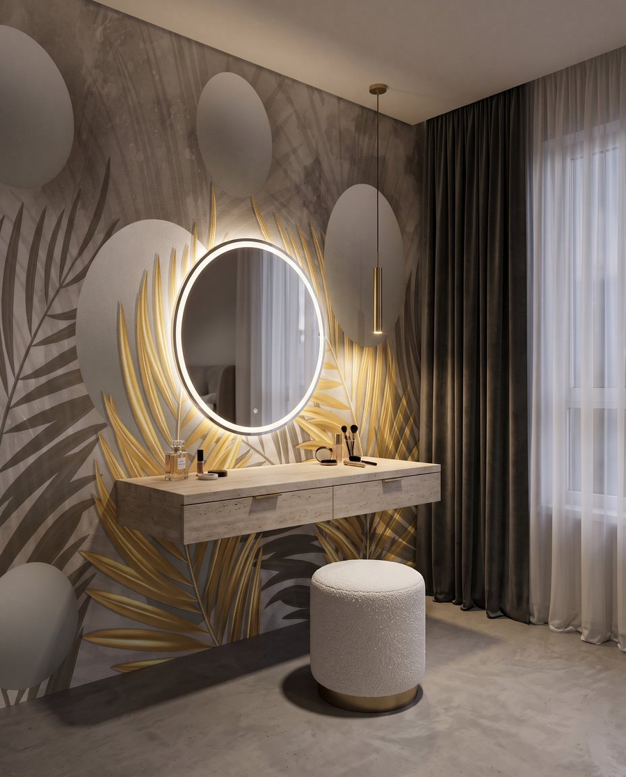 Gouden bladeren, witte bollen in een interieur
