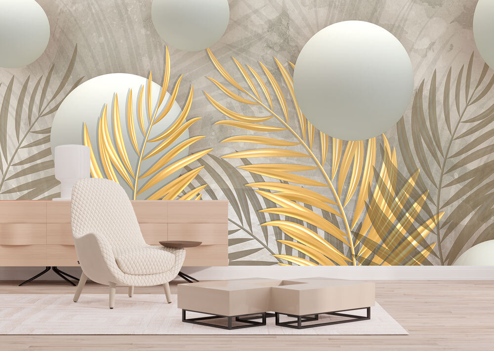 Ontwerp met tropische bladeren en zachte bolletjes — interieur 3