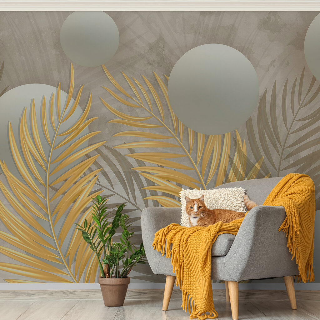 Ontwerp met tropische bladeren en zachte bolletjes — interieur 5