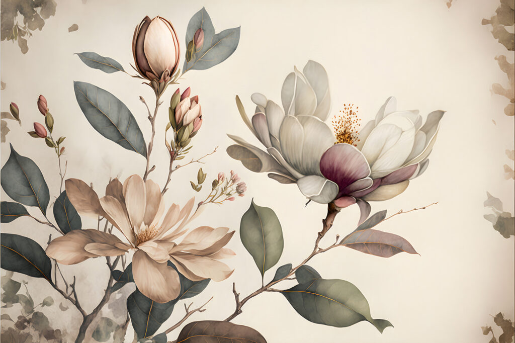 Bloemen aan zachte aquareltakken — volledig ontwerp