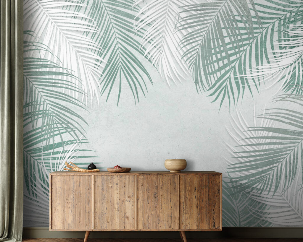 Palmveren rond lichtgrijze ruimte — interieur 5
