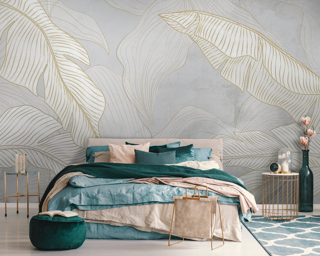 Witte bladveren met goudlijnen — interieur 1
