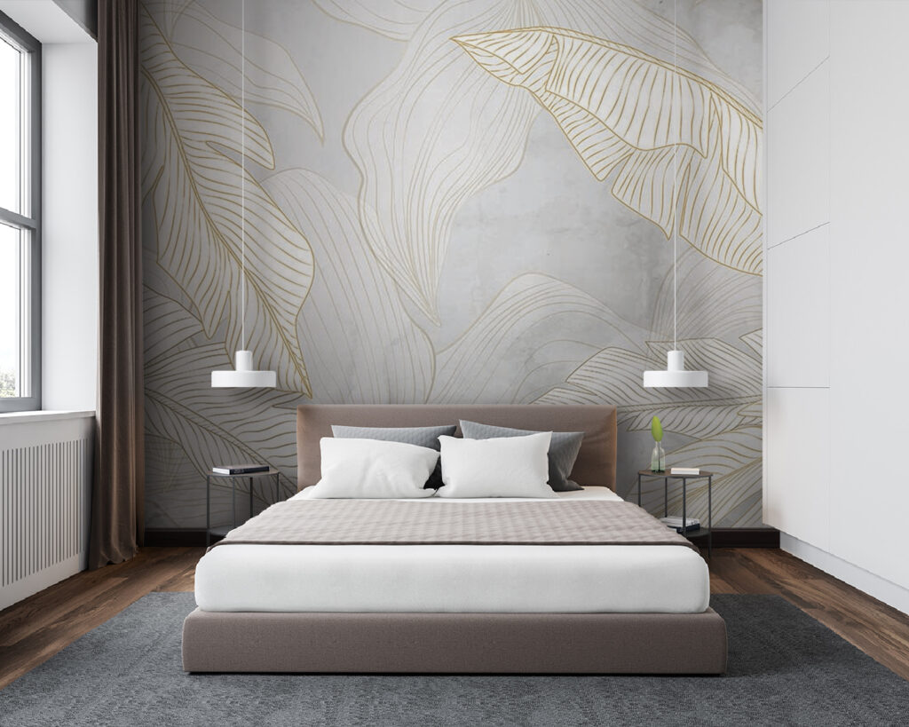 Witte bladveren met goudlijnen — interieur 2