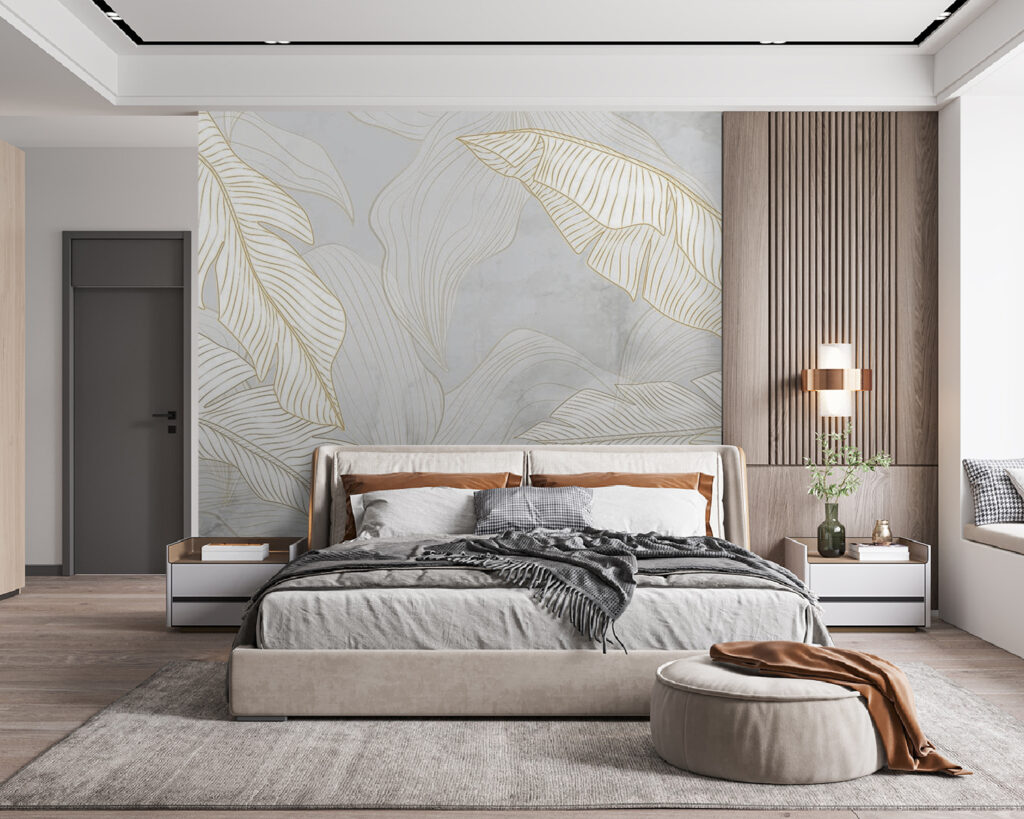 Witte bladveren met goudlijnen — interieur 3