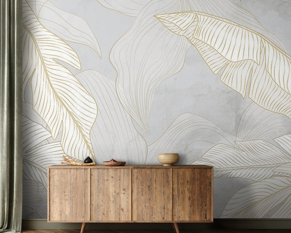 Witte bladveren met goudlijnen — interieur 4