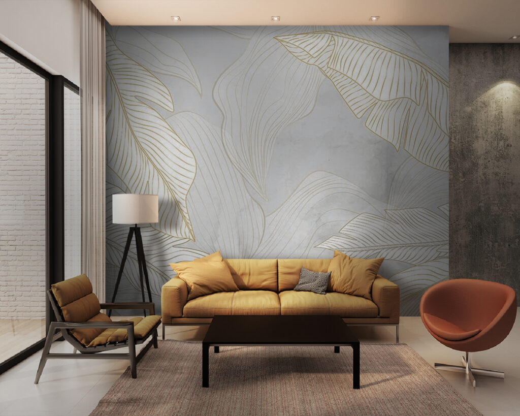 Witte bladveren met goudlijnen — interieur 5