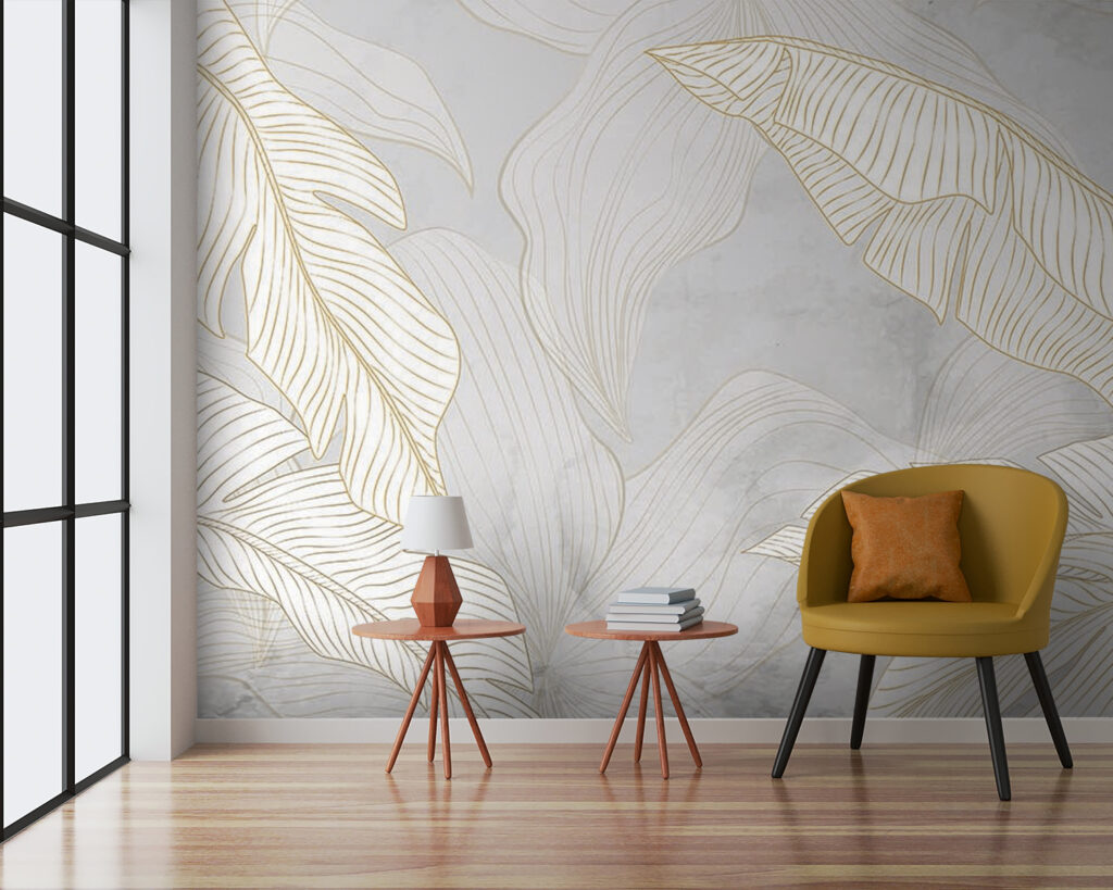 Witte bladveren met goudlijnen — interieur 6