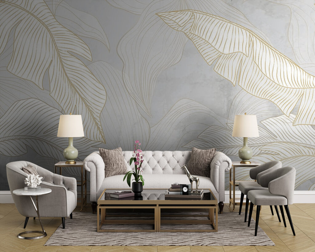 Witte bladveren met goudlijnen — interieur 8