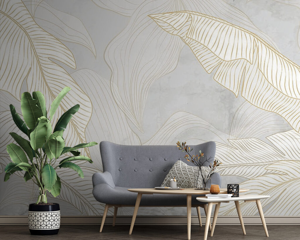 Witte bladveren met goudlijnen — interieur 7