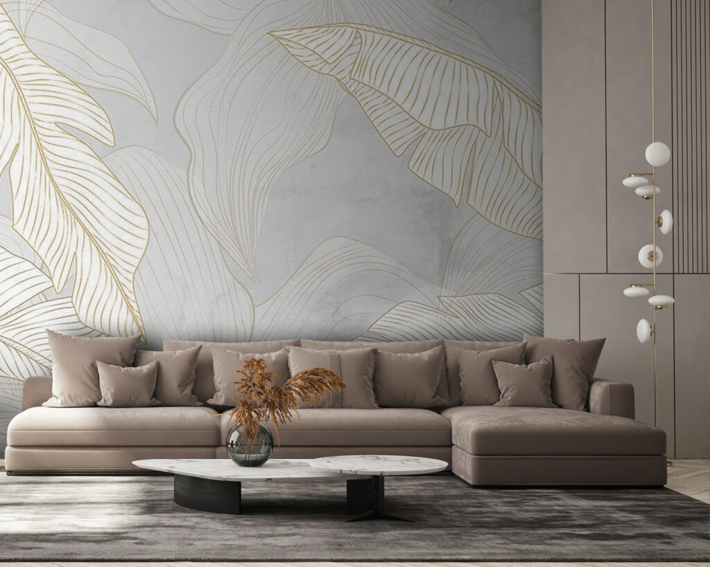 Witte bladveren met goudlijnen — interieur 9