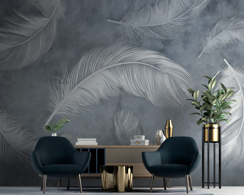 Witte veren in grijsnevel — interieur 3