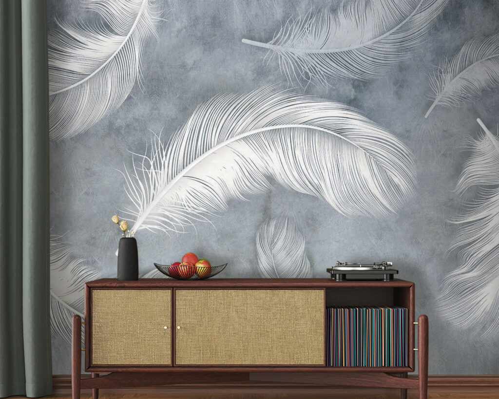 Witte veren in grijsnevel — interieur 5