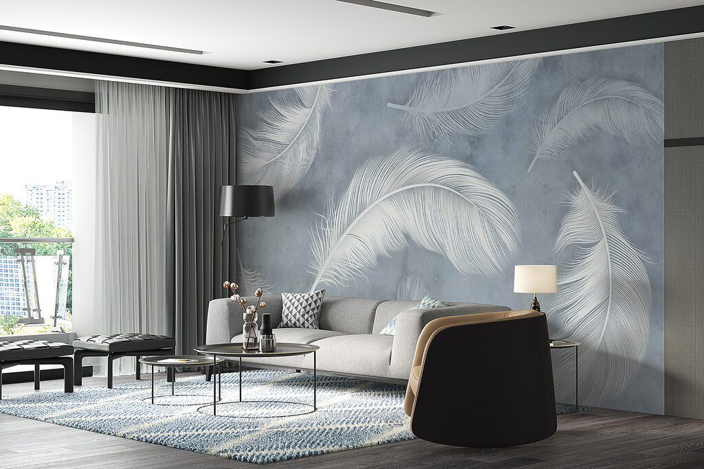 Witte veren in grijsnevel — interieur 10