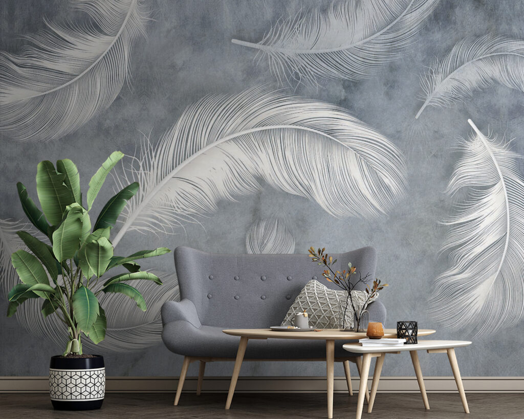 Witte veren in grijsnevel — interieur 8