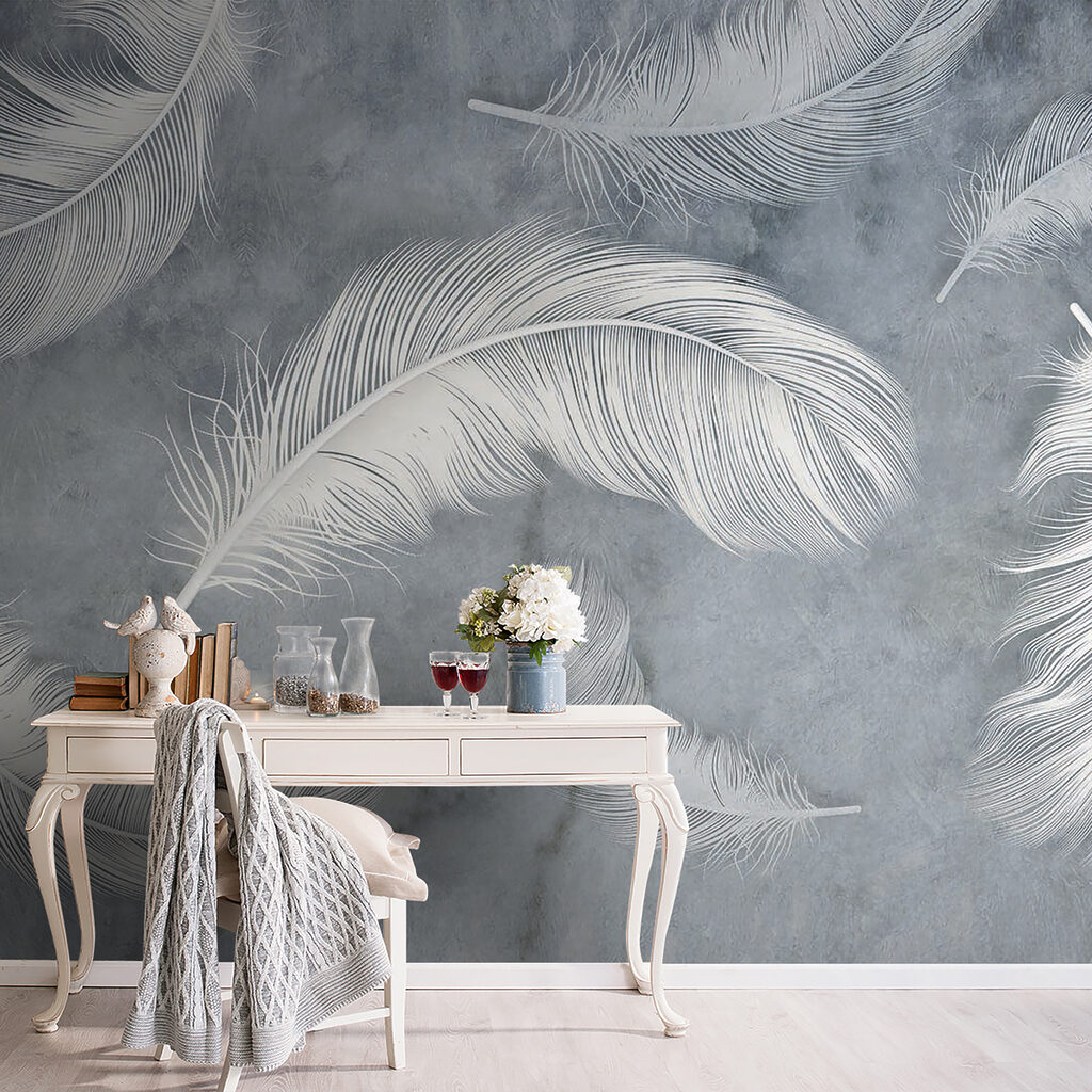 Witte veren in grijsnevel — interieur 11